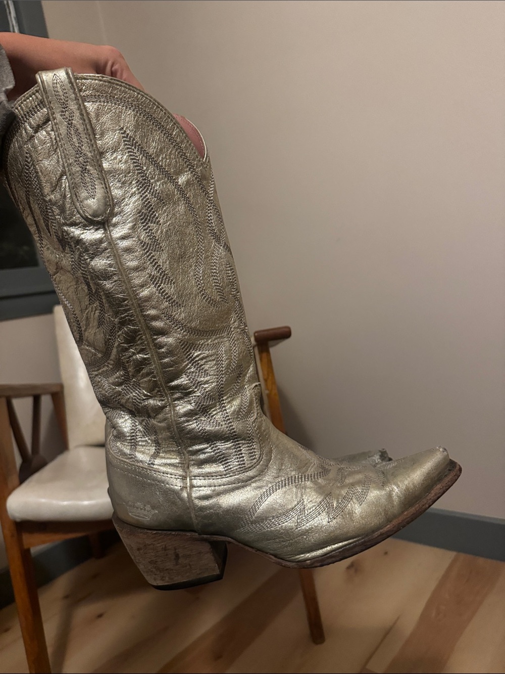 Metallic Silver Western Cowboy Boots